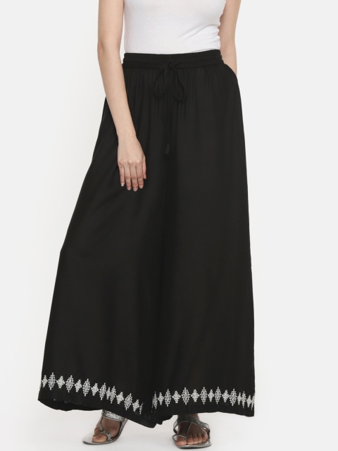 

AKKRITI BY PANTALOONS Women Black Solid Wide Leg Palazzos