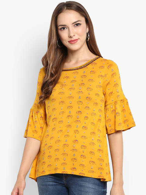 

Chumbak Women Mustard Yellow Printed Top