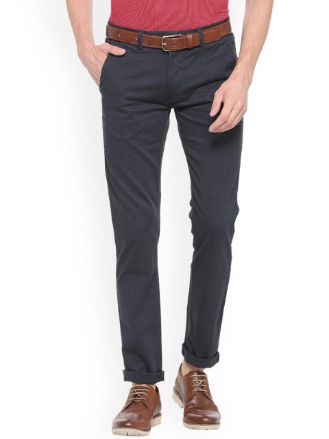 

Peter England Casuals Men Navy Blue Slim Fit Self Design Regular Trousers