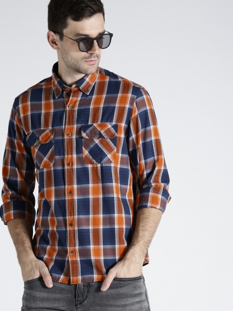 

s.Oliver Men Blue & Orange Regular Fit Checked Casual Shirt