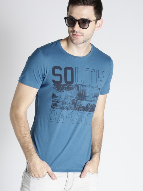 

s.Oliver Men Blue Printed Round Neck T-shirt