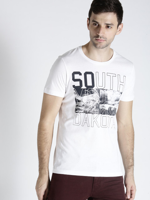 

s.Oliver Men White Printed Round Neck T-shirt
