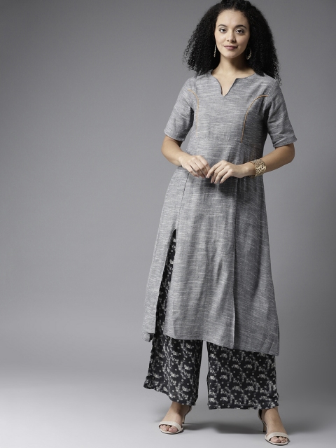 

HERE&NOW Women Grey Solid Kurta with Palazzos