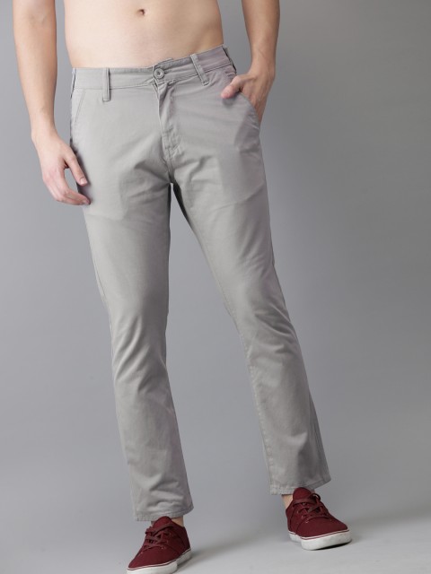 

HERE&NOW Men Grey Ankle Slim Fit Solid Regular Trousers