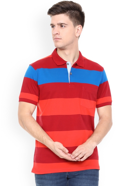 

Allen Solly Men Red Striped Polo Collar T-shirt