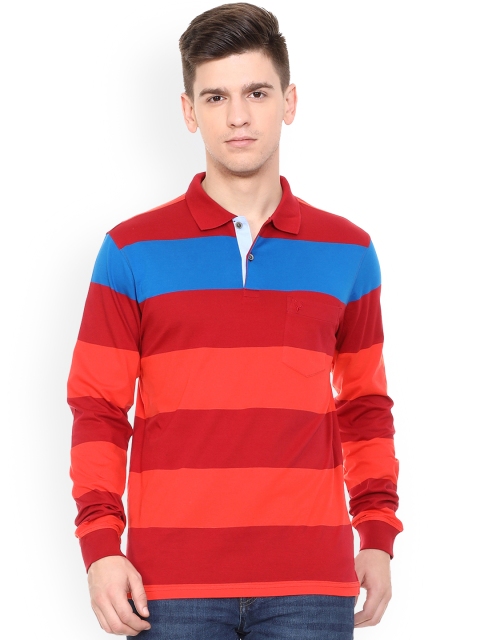 

Allen Solly Men Red Striped Polo Collar T-shirt