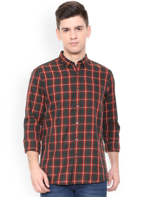 

Solly Jeans Co. Men Olive Green & Red Regular Fit Checked Casual Shirt