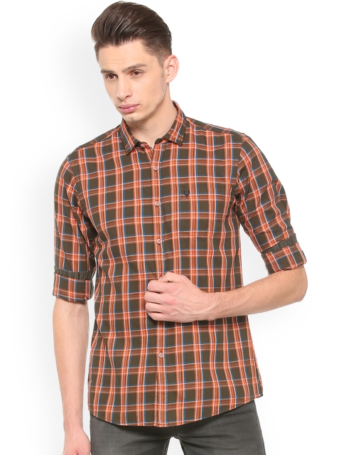 

Solly Jeans Co. Men Orange & Brown Slim Fit Checked Casual Shirt