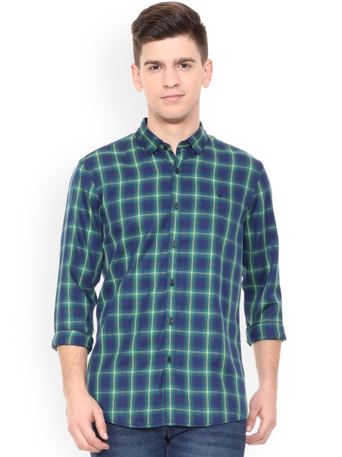 

Solly Jeans Co. Men Blue & Green Slim Fit Checked Casual Shirt