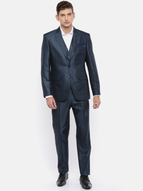 

Park Avenue Men Teal Blue Solid Slim Fit Single-Breasted Party Suit