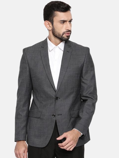 

Park Avenue Men Black Solid Single-Breasted Slim Fit Formal Blazer