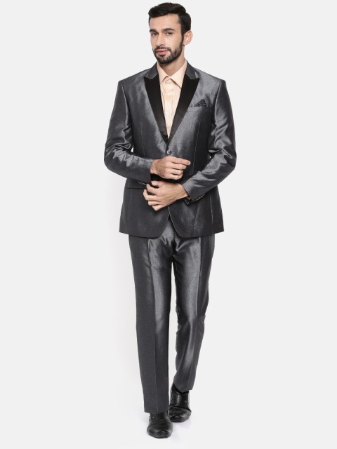 

Park Avenue Men Grey Single-Breasted Slim-Fit Party Suit