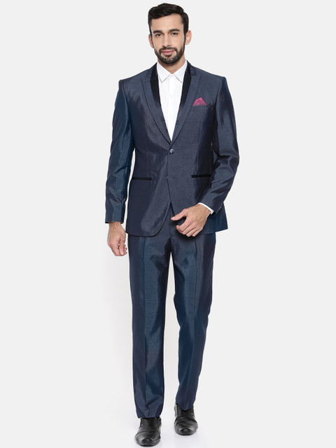 

Park Avenue Men Navy Single-Breasted Slim-Fit Party Suit, Navy blue
