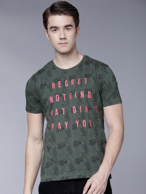 

LOCOMOTIVE Men Olive Green Printed Round Neck T-shirt