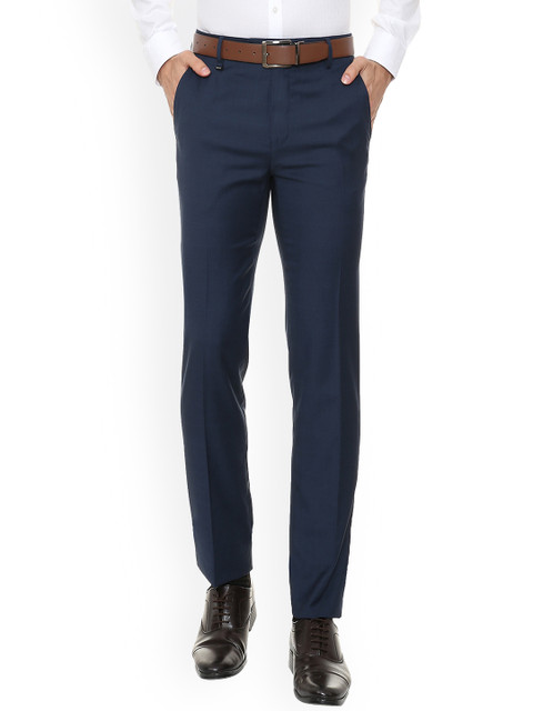 

Van Heusen Men Navy Blue Slim Fit Checked Formal Trousers