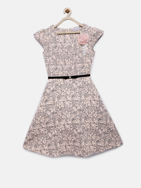 

Peppermint Girls Peach-Coloured Self Design A-Line Dress