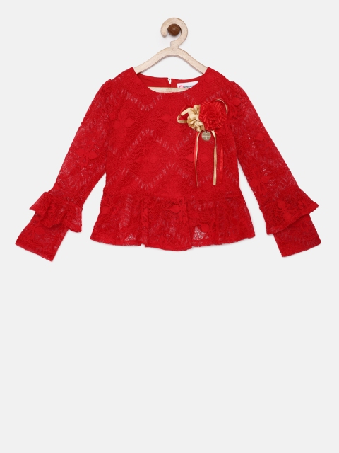 

Peppermint Girls Red Self Design Peplum Top