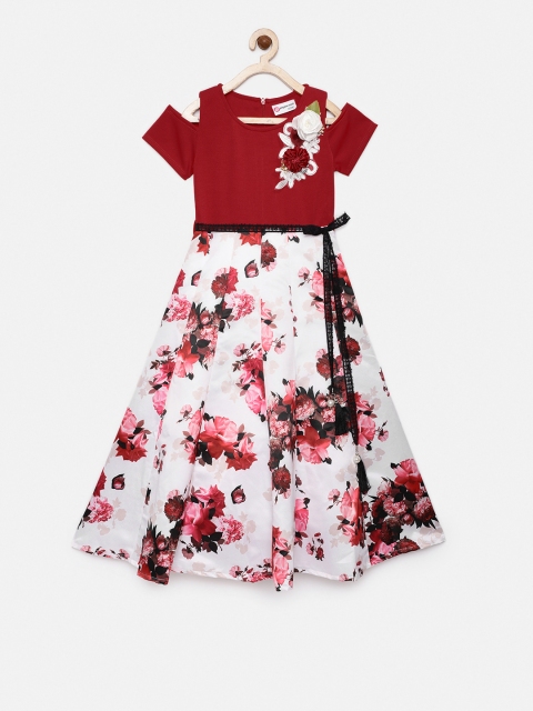 

Peppermint Girls Maroon Printed Fit and Flare Dress
