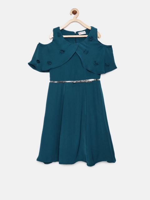 

Peppermint Girls Teal Blue Solid Fit and Flare Dress