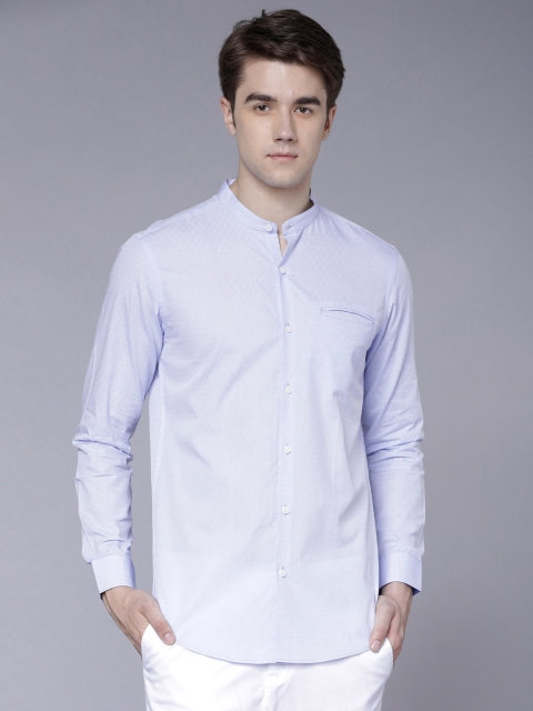 

Black coffee Men Lavender Slim Fit Self Design Casual Shirt