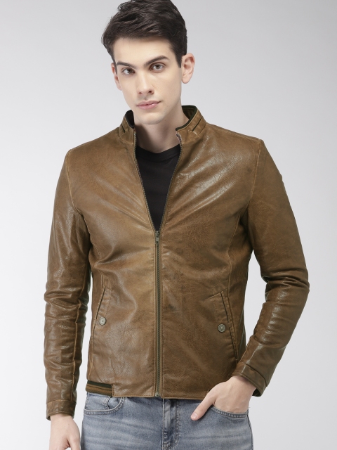 

Fort Collins Men Brown Solid Biker Jacket