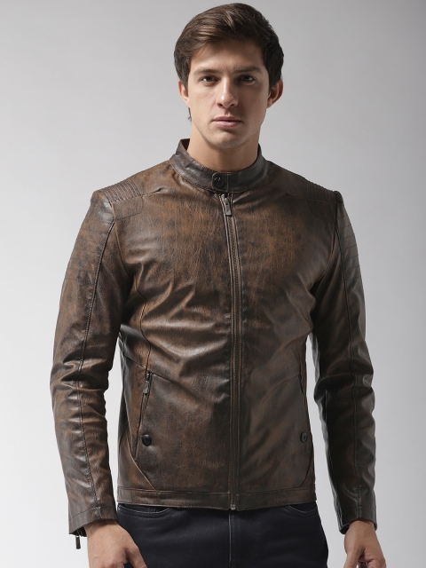 

Fort Collins Men Brown Solid Biker Jacket