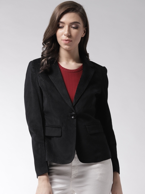 

Okane Women Black Self-Design Single-Breasted Blazer