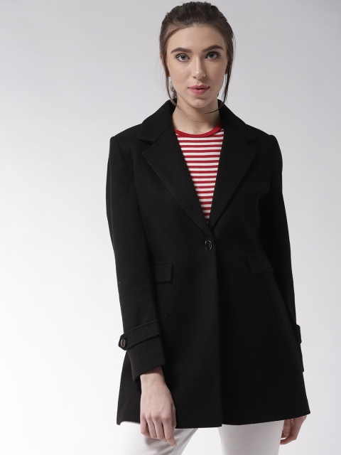 

Okane Women Black Solid Overcoat