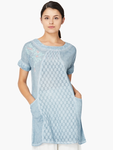 

Colour Me by Melange Women Blue Self Design Tunic