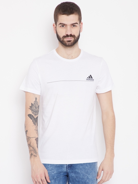 

ADIDAS Men White Number Printed Back Round Neck T-shirt