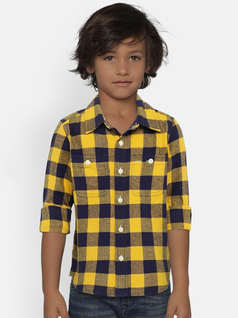 

GAP Baby Boys' Yellow & Black Buffalo Plaid Long Sleeve Shirt