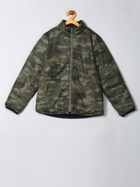 

GAP Boys Navy Blue & Green Midweight Reversible Puffer Jacket