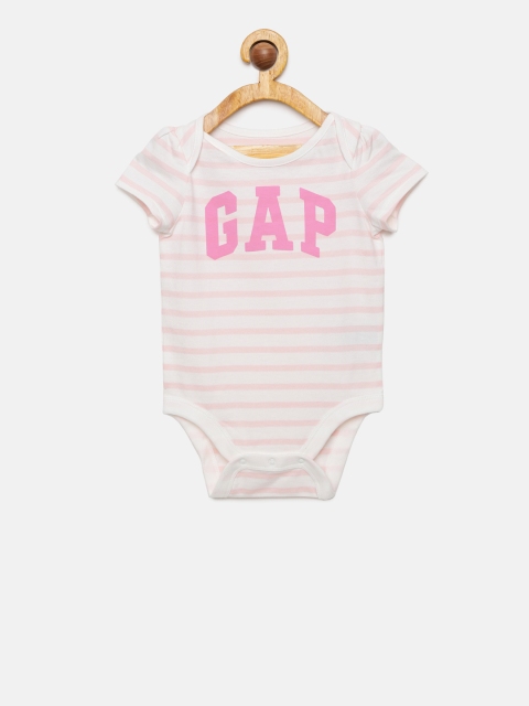 

GAP Baby Girls' Off-White & Pink Logo Stripe Bodysuit