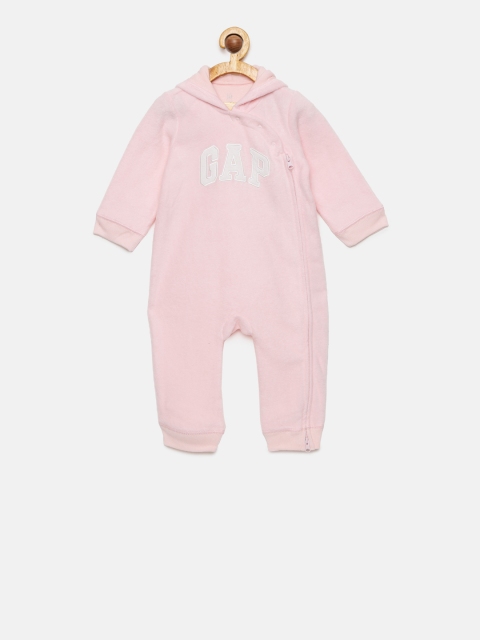 

GAP Baby Girls' Bunny Logo Hoodie One-Piece Romper, Pink