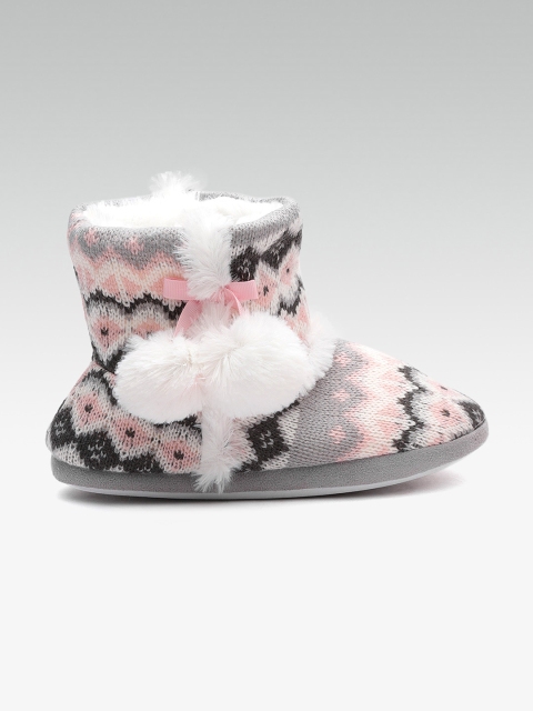 

DOROTHY PERKINS Women Pink & Grey Self-Design Room Slippers