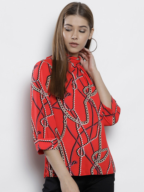 

DOROTHY PERKINS Women Coral Orange Printed Top