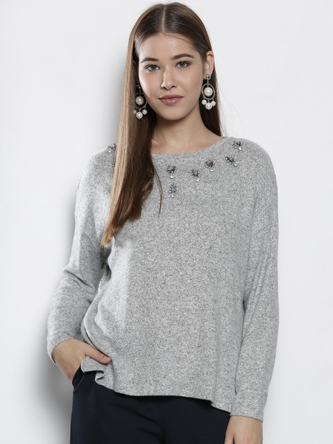 

DOROTHY PERKINS Women Grey Melange Solid Top