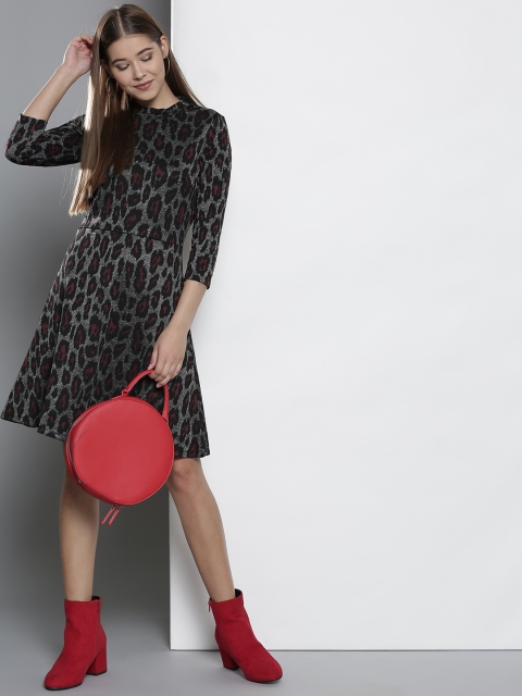 

DOROTHY PERKINS Women Grey & Black Printed A-Line Dress