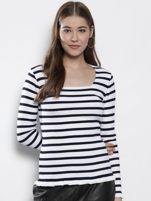 

DOROTHY PERKINS Women White & Navy Blue Striped Pullover
