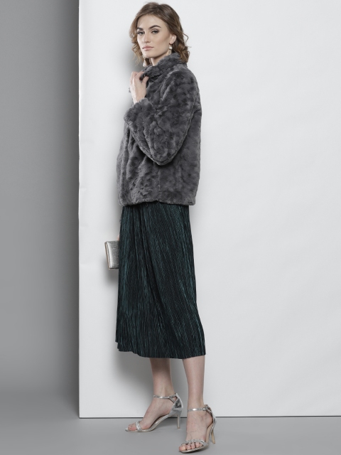 

DOROTHY PERKINS Women Grey Solid Faux Fur Jacket