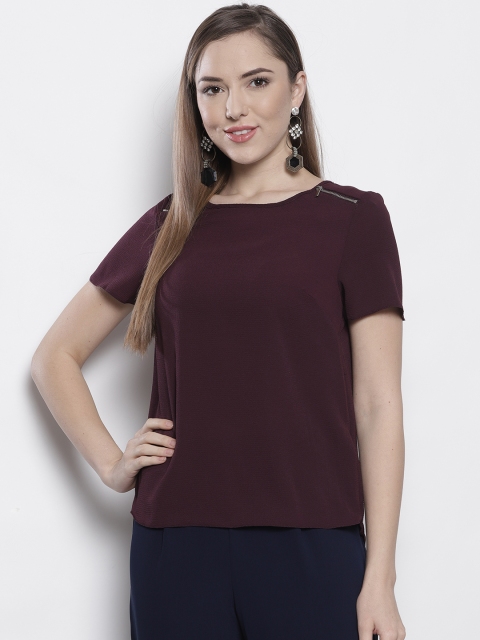 

DOROTHY PERKINS Women Petite Burgundy Solid Top