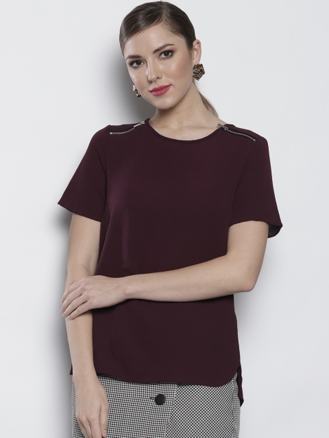 

DOROTHY PERKINS Women Burgundy Solid Top
