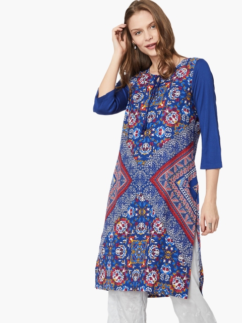 

Melange by Lifestyle Women Blue Printed Straight Kurta