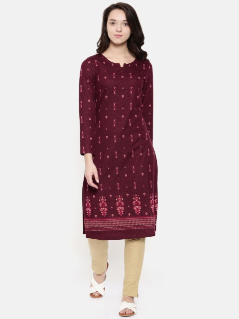 

Melange by Lifestyle Women Maroon Woven Design Straight Kurta