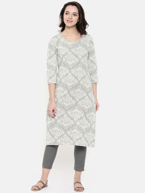 

Melange by Lifestyle Women Grey Embellished Straight Kurta