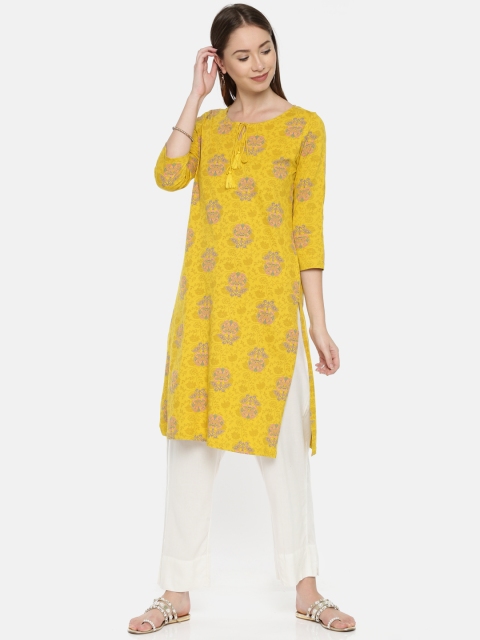 

Melange by Lifestyle Women Lime Green Printed Straight Kurta