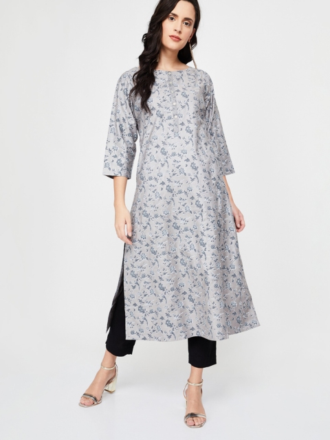 

Melange by Lifestyle Women Grey Printed Straight Kurta