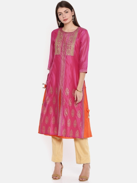 

Melange by Lifestyle Women Fuchsia & Orange Printed Layered A-Line Kurta
