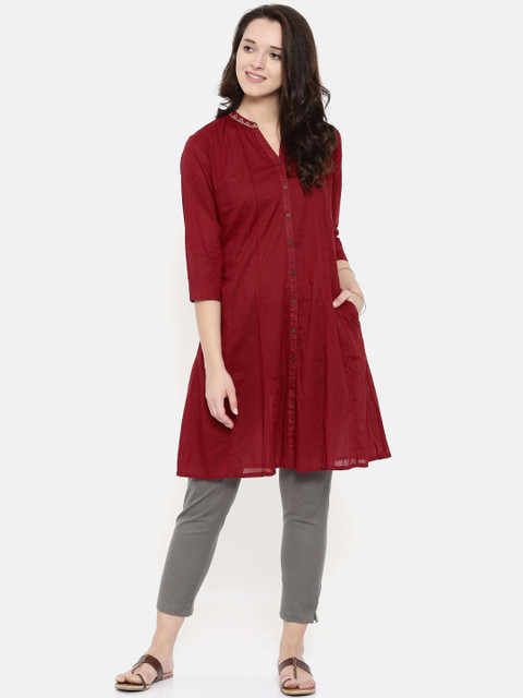 

Melange by Lifestyle Women Red Solid A-Line Kurta