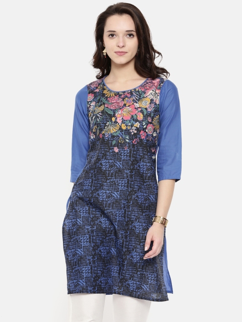 

Melange by Lifestyle Women Blue Printed Straight Kurta
